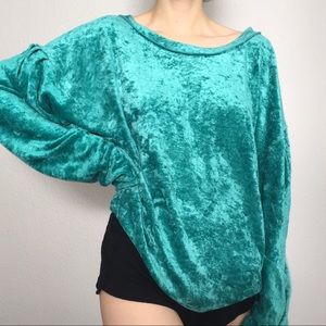 Free People Blue Green Velvet Long Sleeve